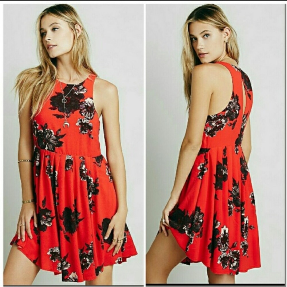 Free People Butterfly Red Floral Dress 4